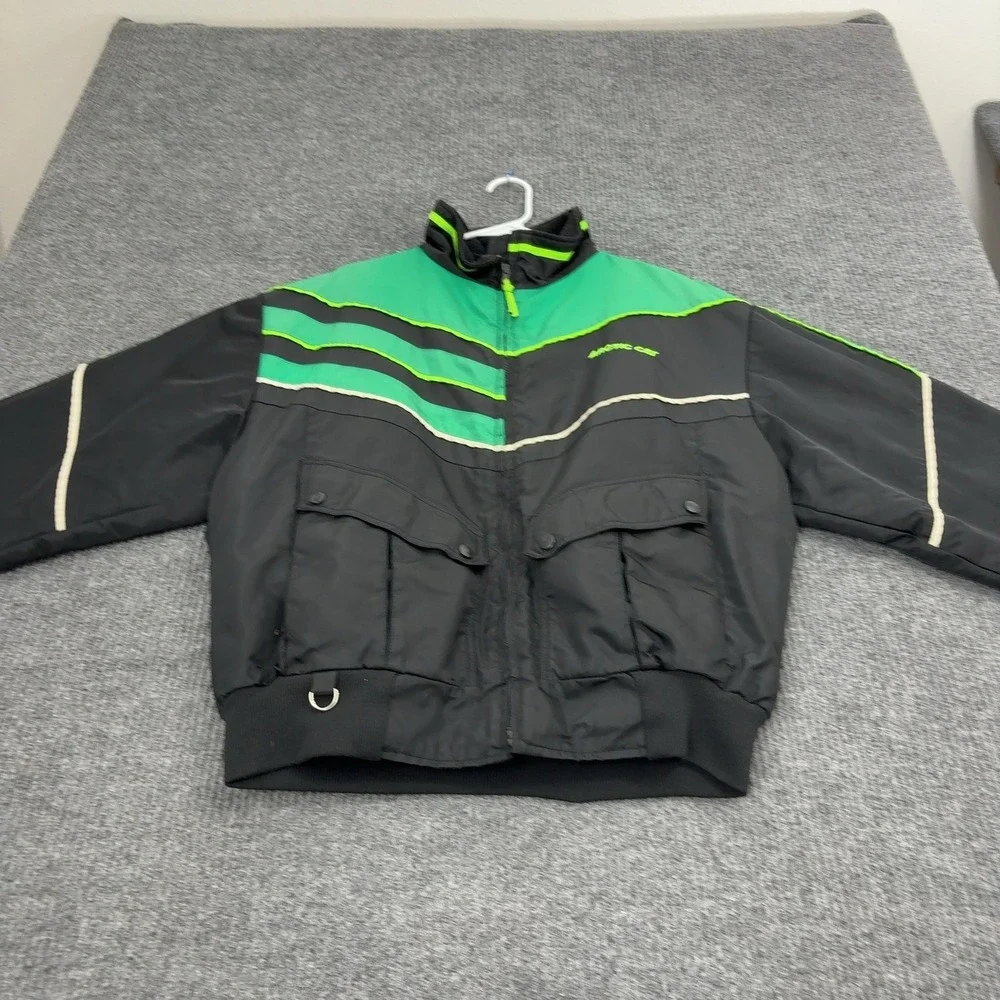 Vintage Arctic Cat Jacket Mens L Black Green Thinsulate Mock Neck Snowmobile Ski